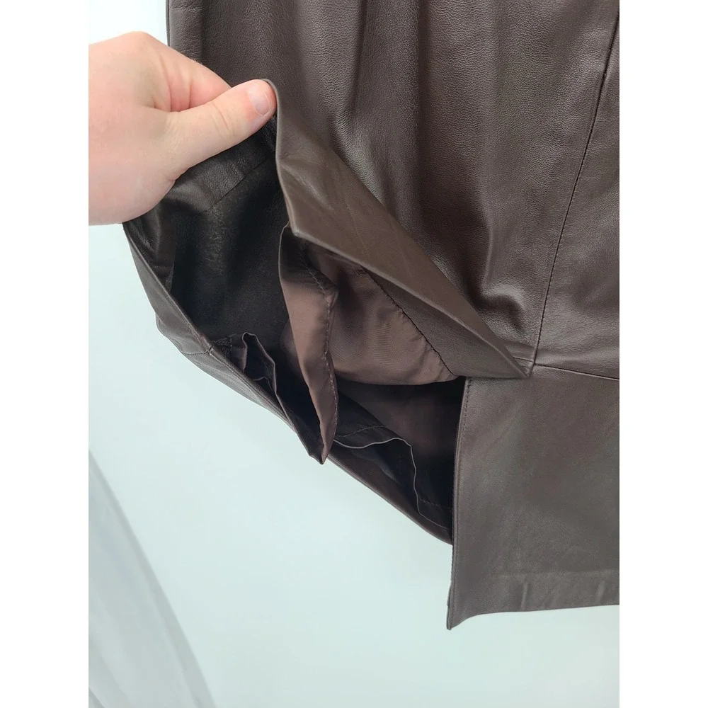 Y2K Vtg Talbots Dark Brown Genuine Leather Skirt 12 Petite Classic Pencil Women